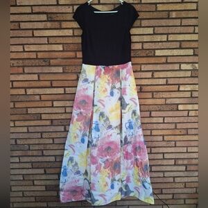 David Meister Size 10 Floral Pleated Maxi Skirt Dress